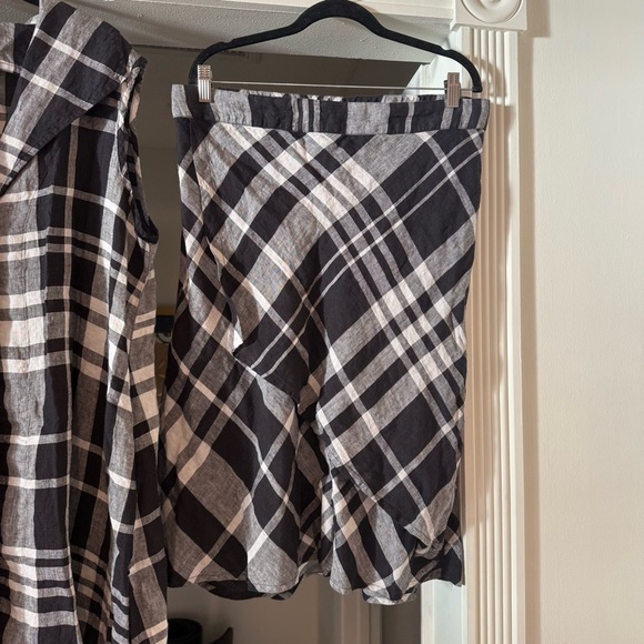 FLAX 100% Linen Lagenlook Co Ord Set Plaid Long Line Tunic & Pull On Skirt Med - Picture 8 of 13